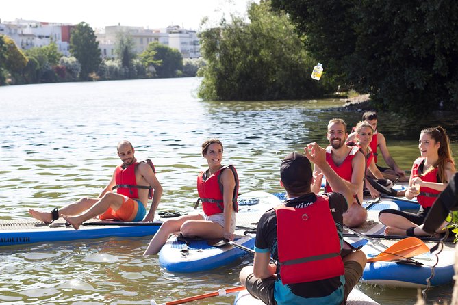 Seville Paddle Surf Sup in the Guadalquivir River - A drink, a dip and a souvenir video